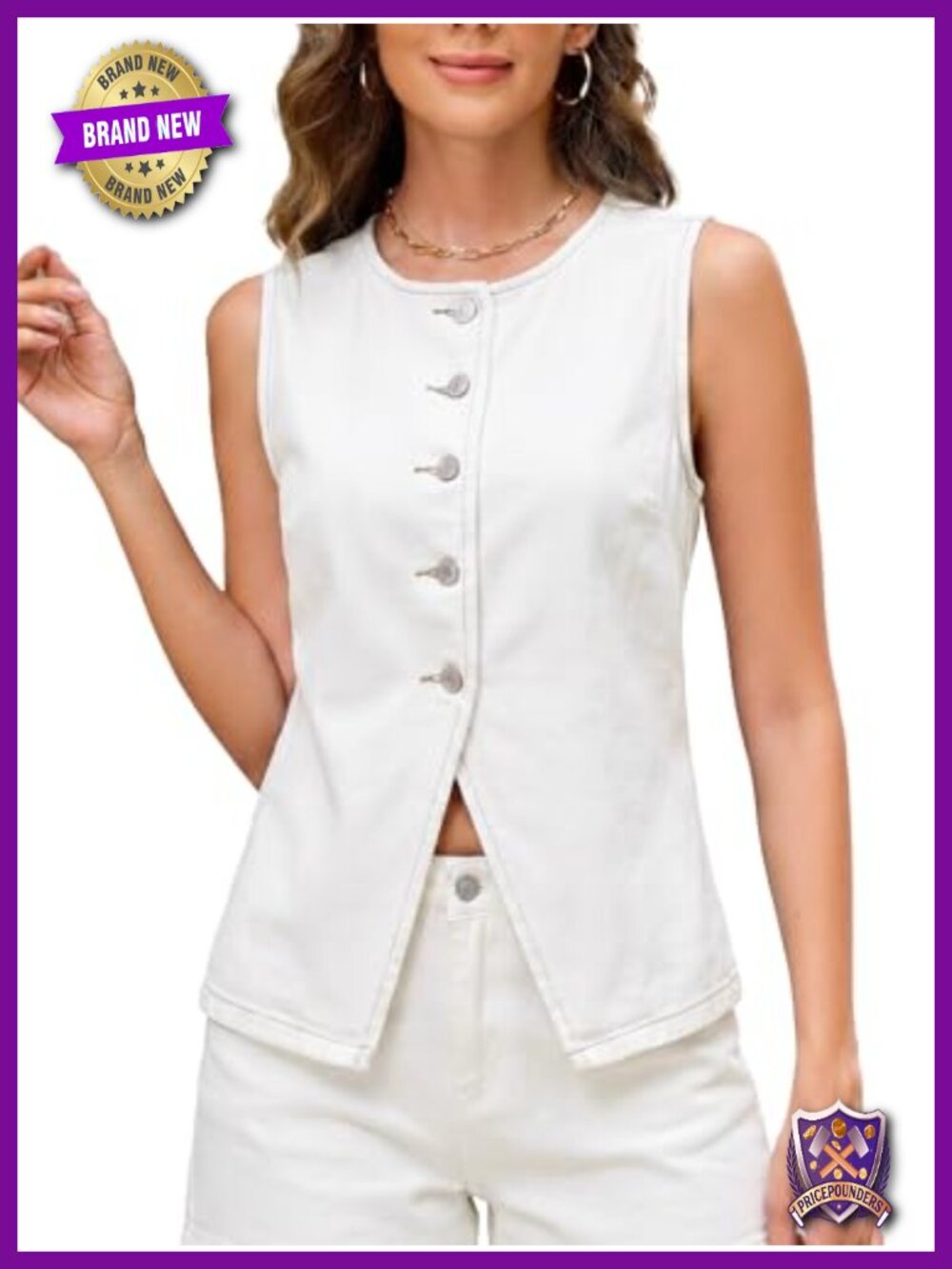 Women's Denim Vest Button Down Long Sleeveless Jean Waistcoat